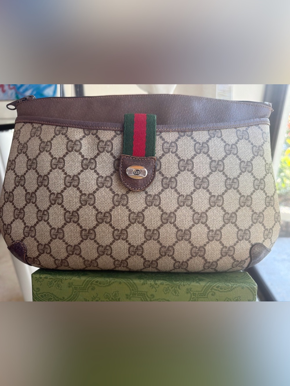 GUCCI GG Supreme Coated Canvas w Sherry Webbing Convertible Bag  VGVC